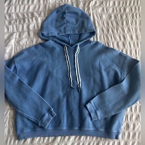 Aerie Blue Ribbed Cropped Hoodie with Drawstrings (S)